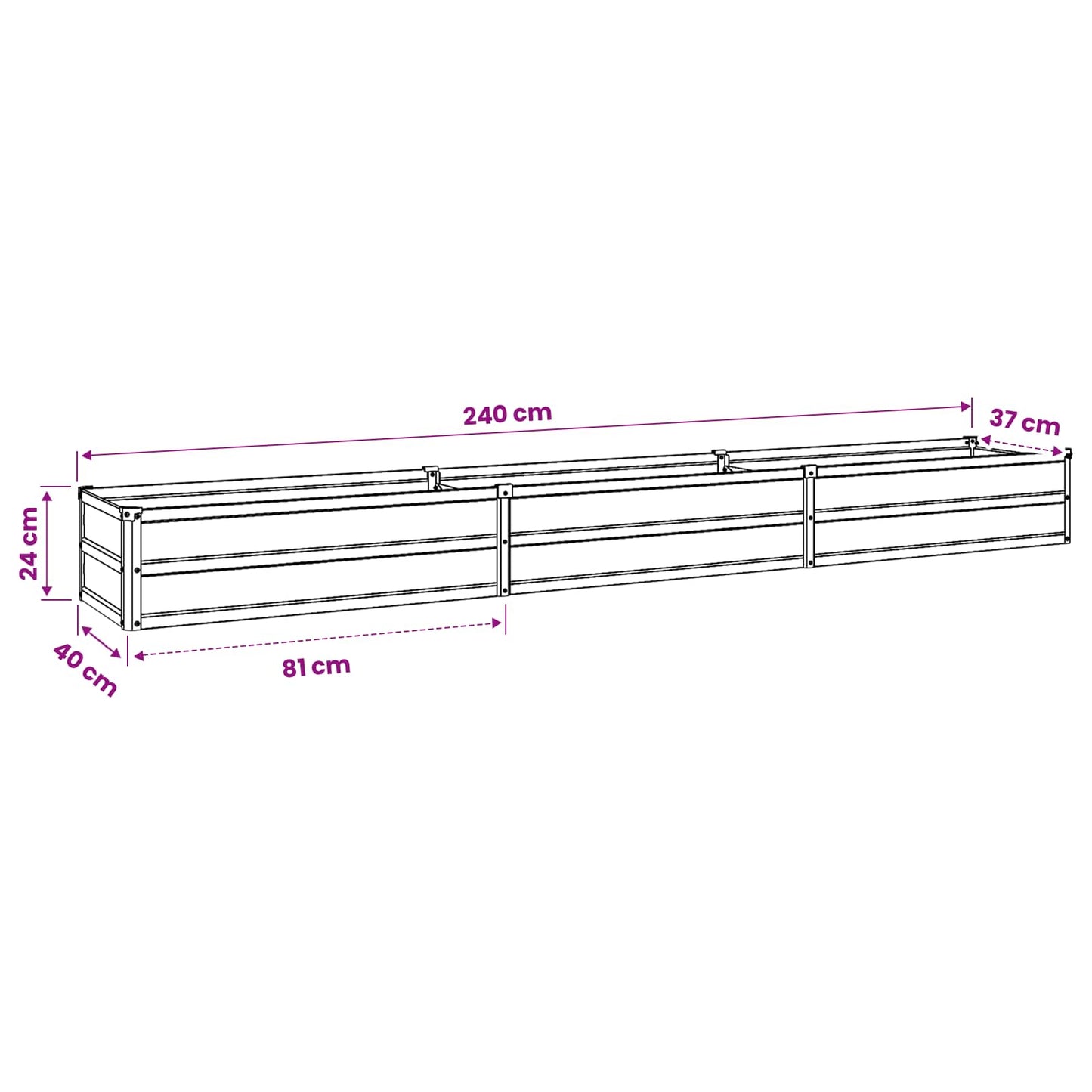 vidaXL Raised Garden Bed Wood Brown 240 x 40 x 24 cm cold-rolled steel