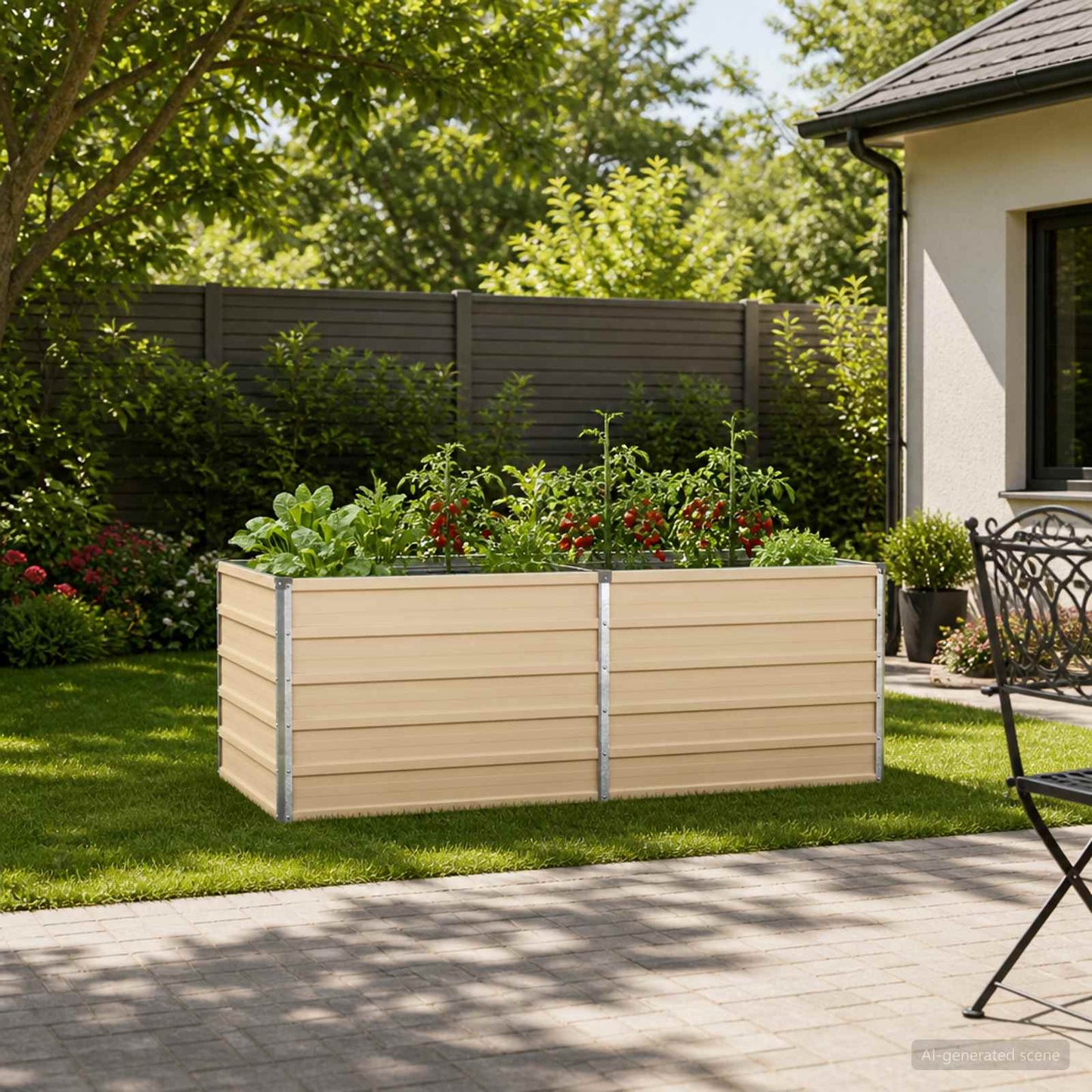 vidaXL Raised Garden Bed Ivory 160 x 80 x 55 cm cold-rolled steel