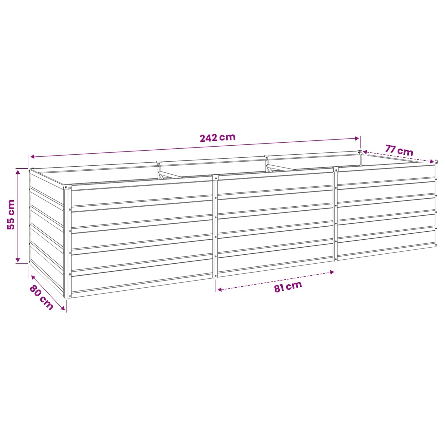 vidaXL Raised Garden Bed Wood Brown 240 x 80 x 55 cm cold-rolled steel