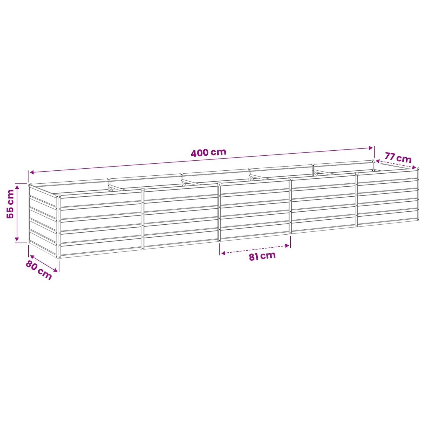 vidaXL Raised Garden Bed Anthracite 400 x 80 x 55 cm cold-rolled steel