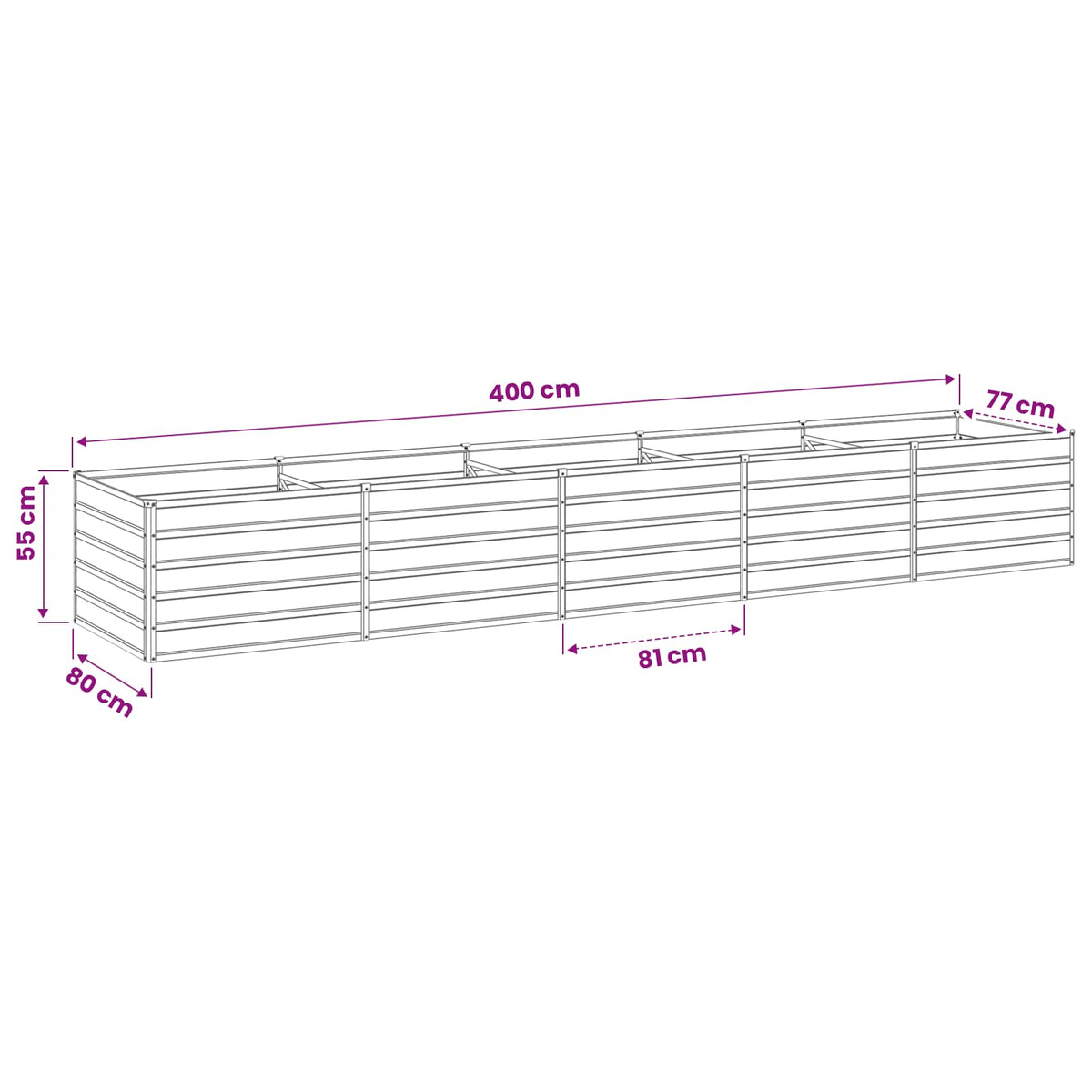 vidaXL Raised Garden Bed Anthracite 400 x 80 x 55 cm Galvanised Steel