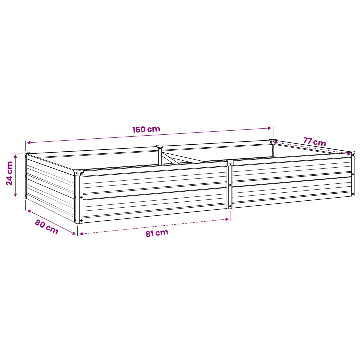 vidaXL Raised Garden Bed Wood Brown 160 x 80 x 24 cm cold-rolled steel