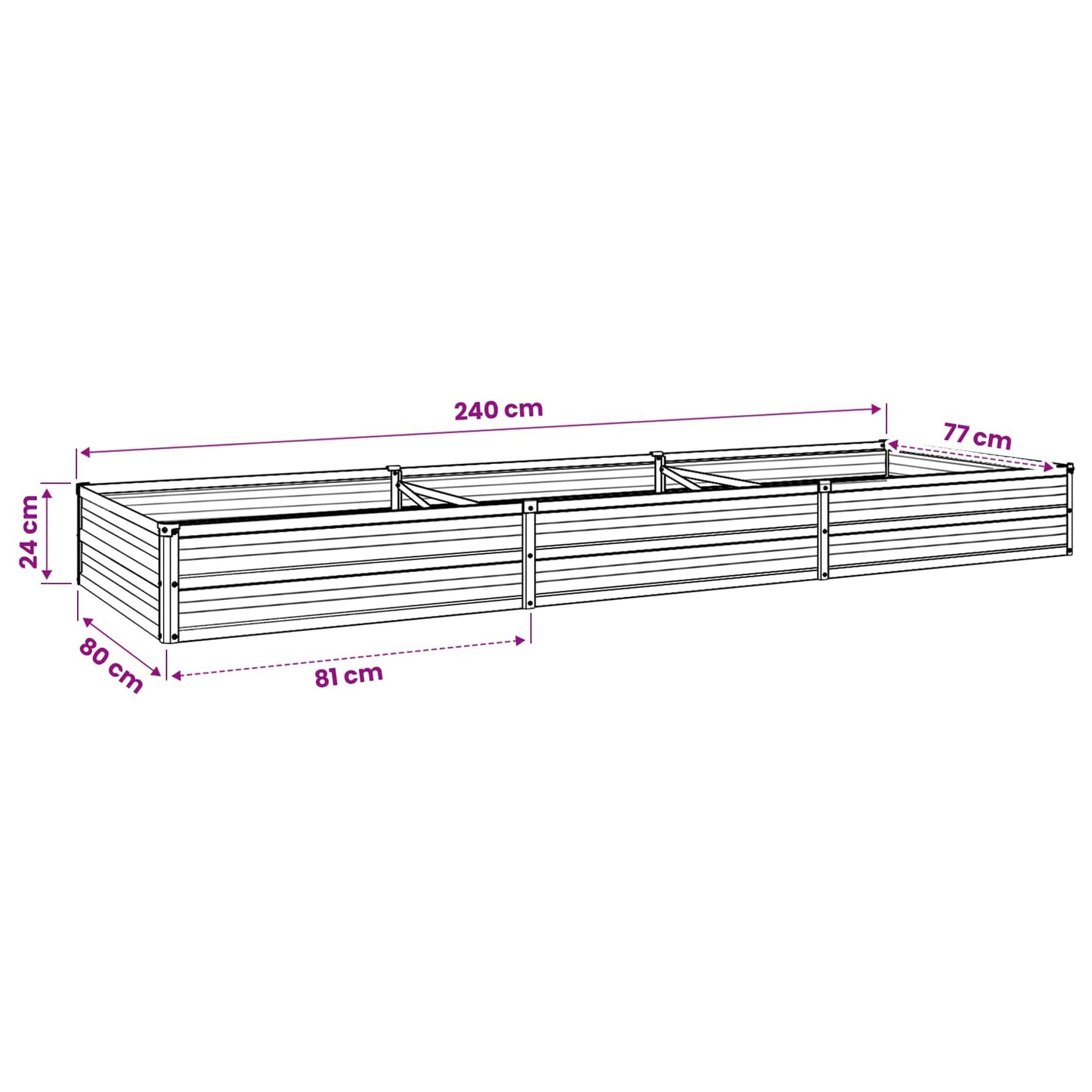vidaXL Raised Garden Bed Natural 240 x 80 x 24 cm cold-rolled steel