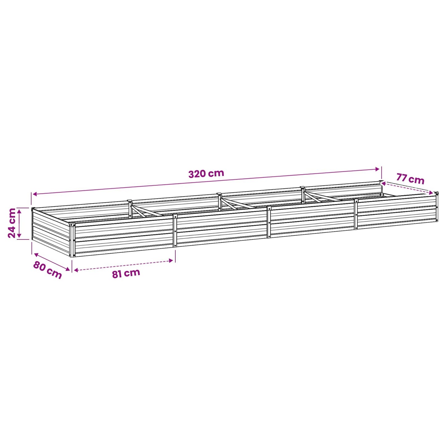 vidaXL Raised Garden Bed Natural 320 x 80 x 24 cm cold-rolled steel
