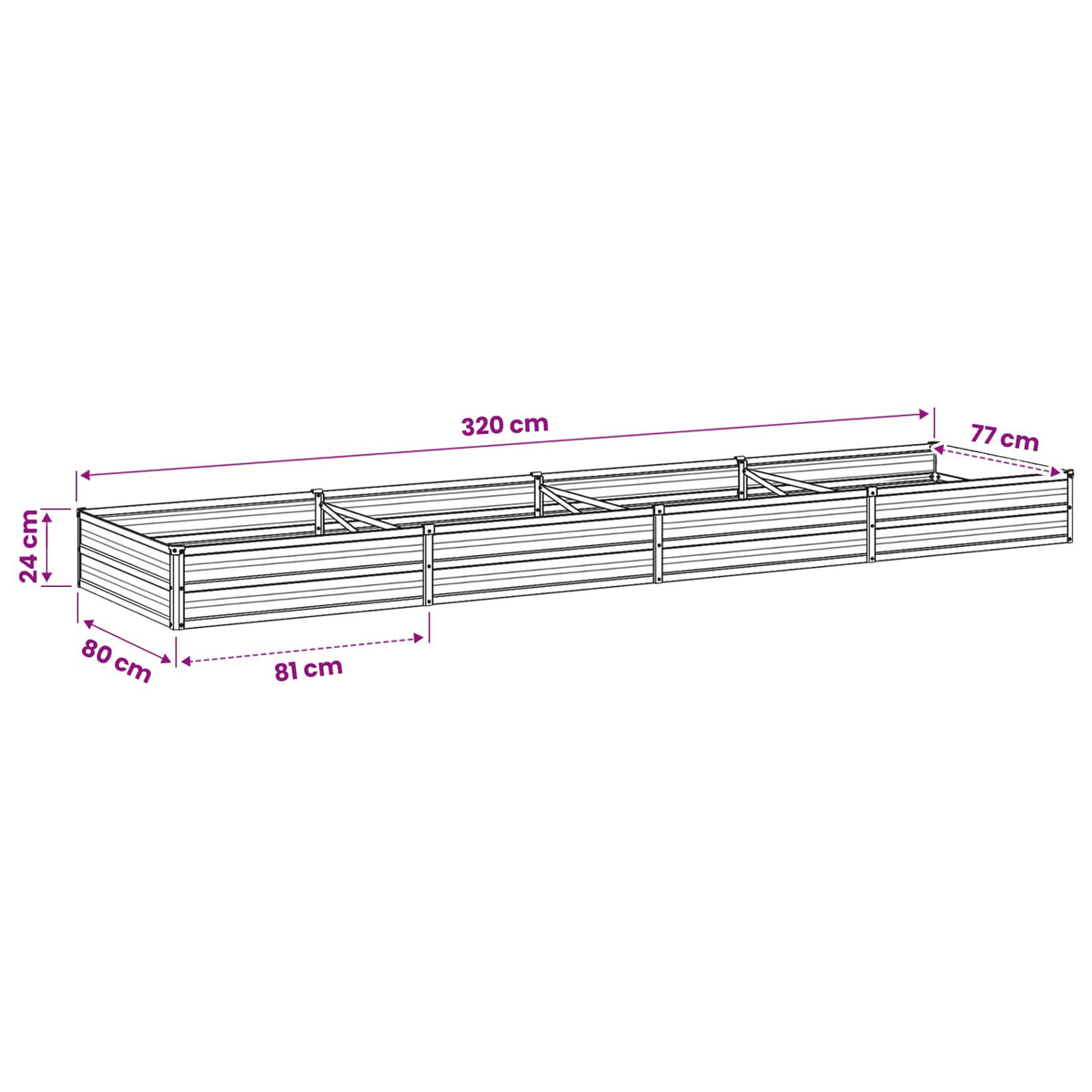vidaXL Raised Garden Bed Green 320 x 80 x 24 cm Galvanised Steel