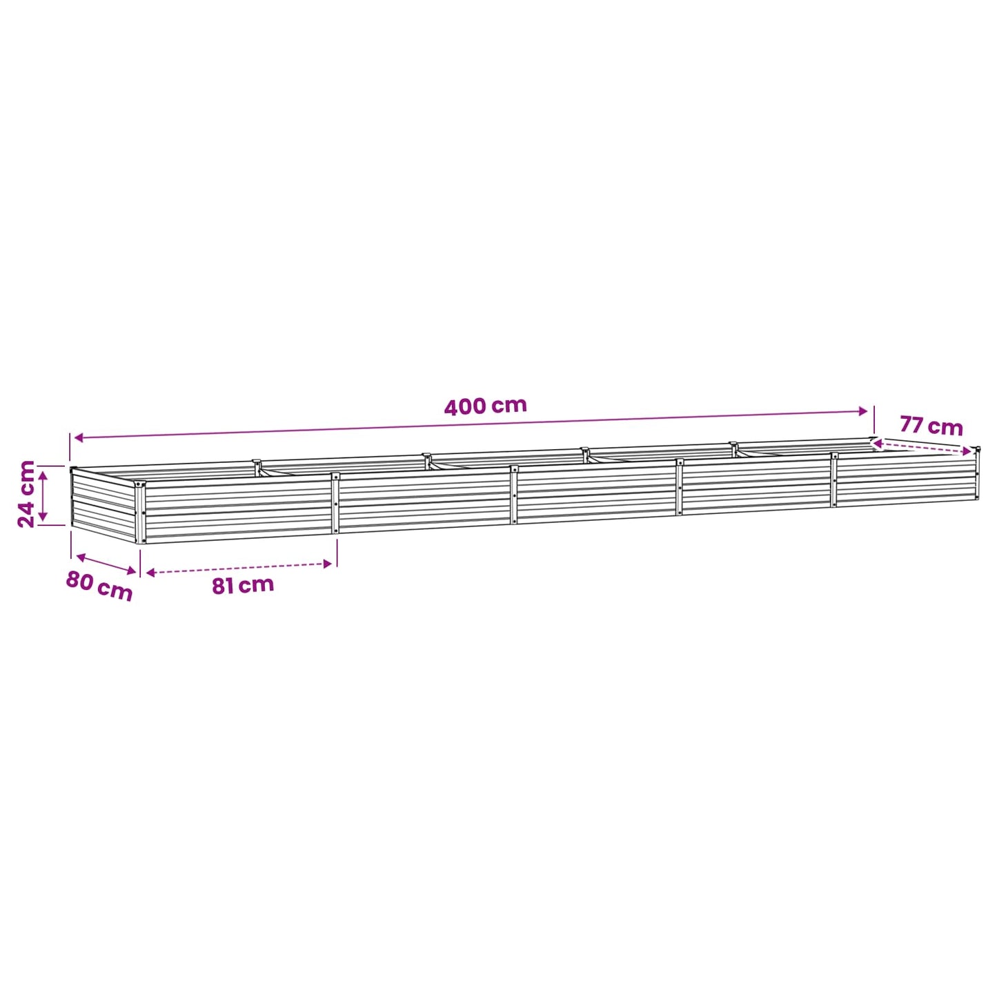 vidaXL Raised Garden Bed Anthracite 400 x 80 x 24 cm cold-rolled steel