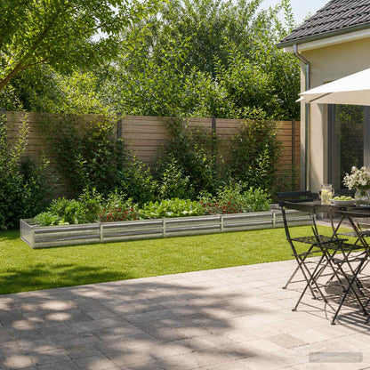 vidaXL Raised Garden Bed Galvanised Silver 400 x 80 x 24 cm