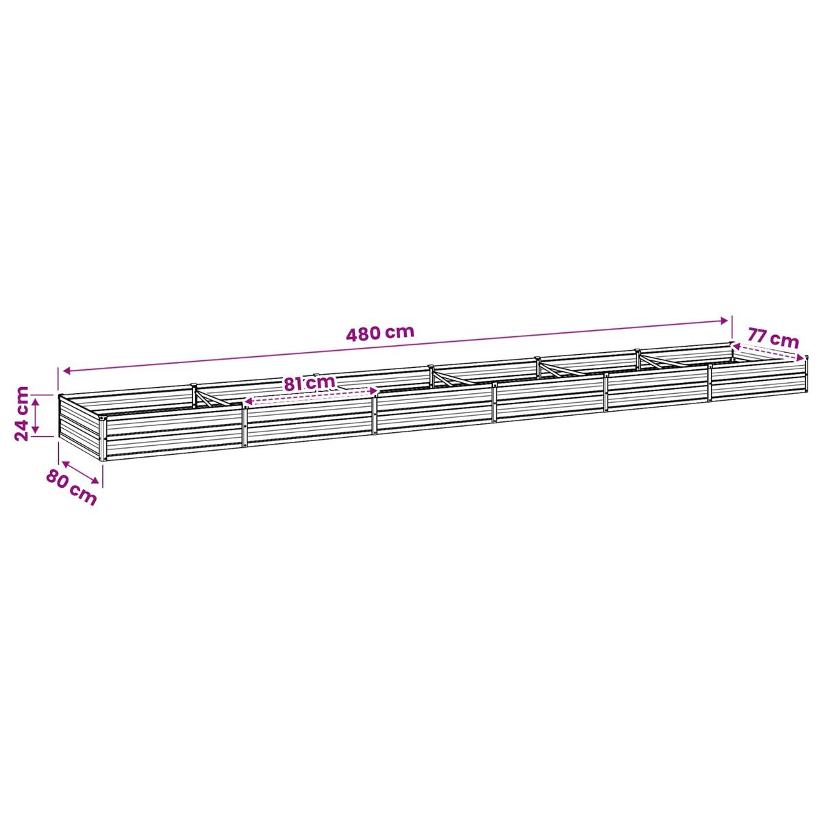 vidaXL Raised Garden Bed Wood Brown 480 x 80 x 24 cm Galvanised Steel