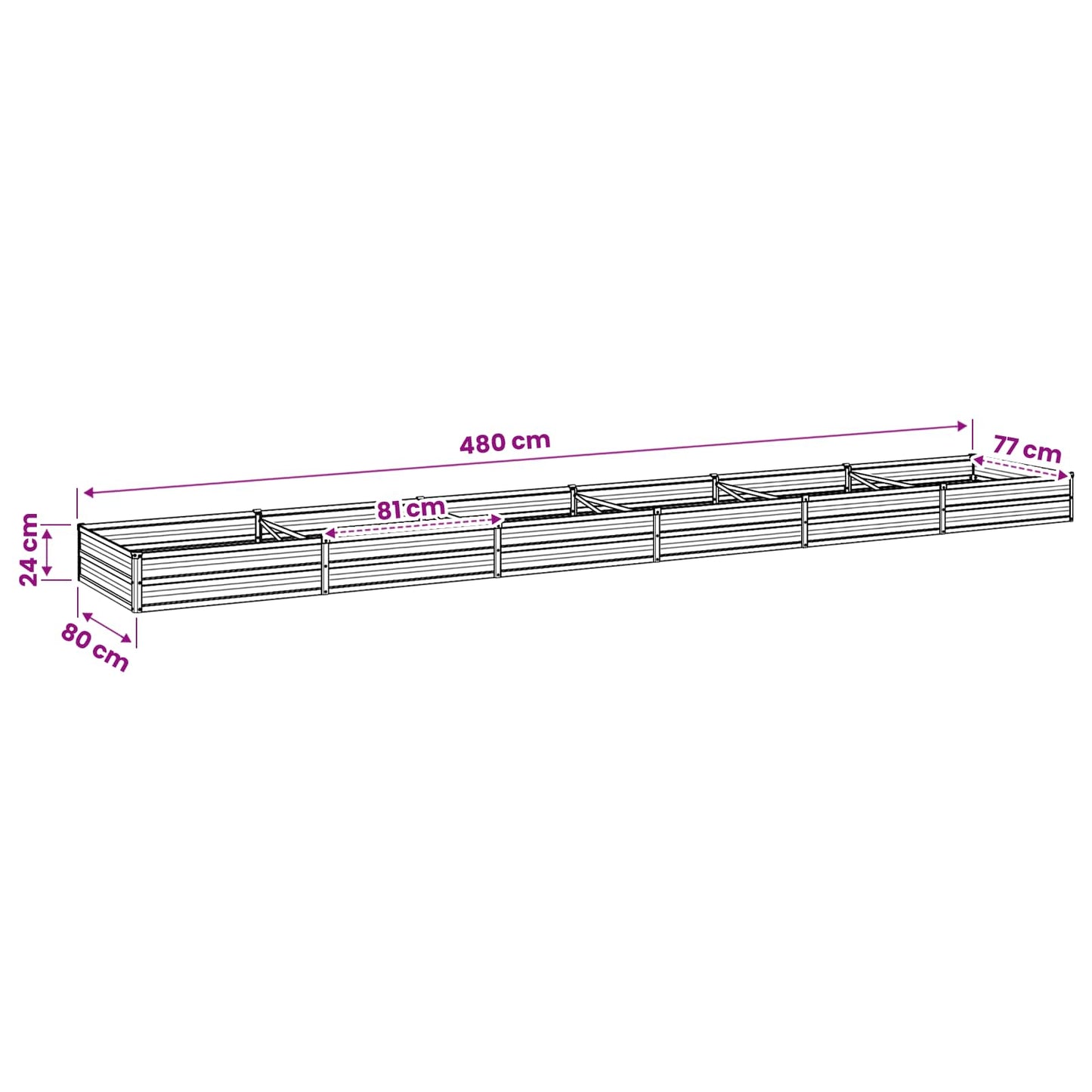 vidaXL Raised Garden Bed Black 480 x 80 x 24 cm cold-rolled steel