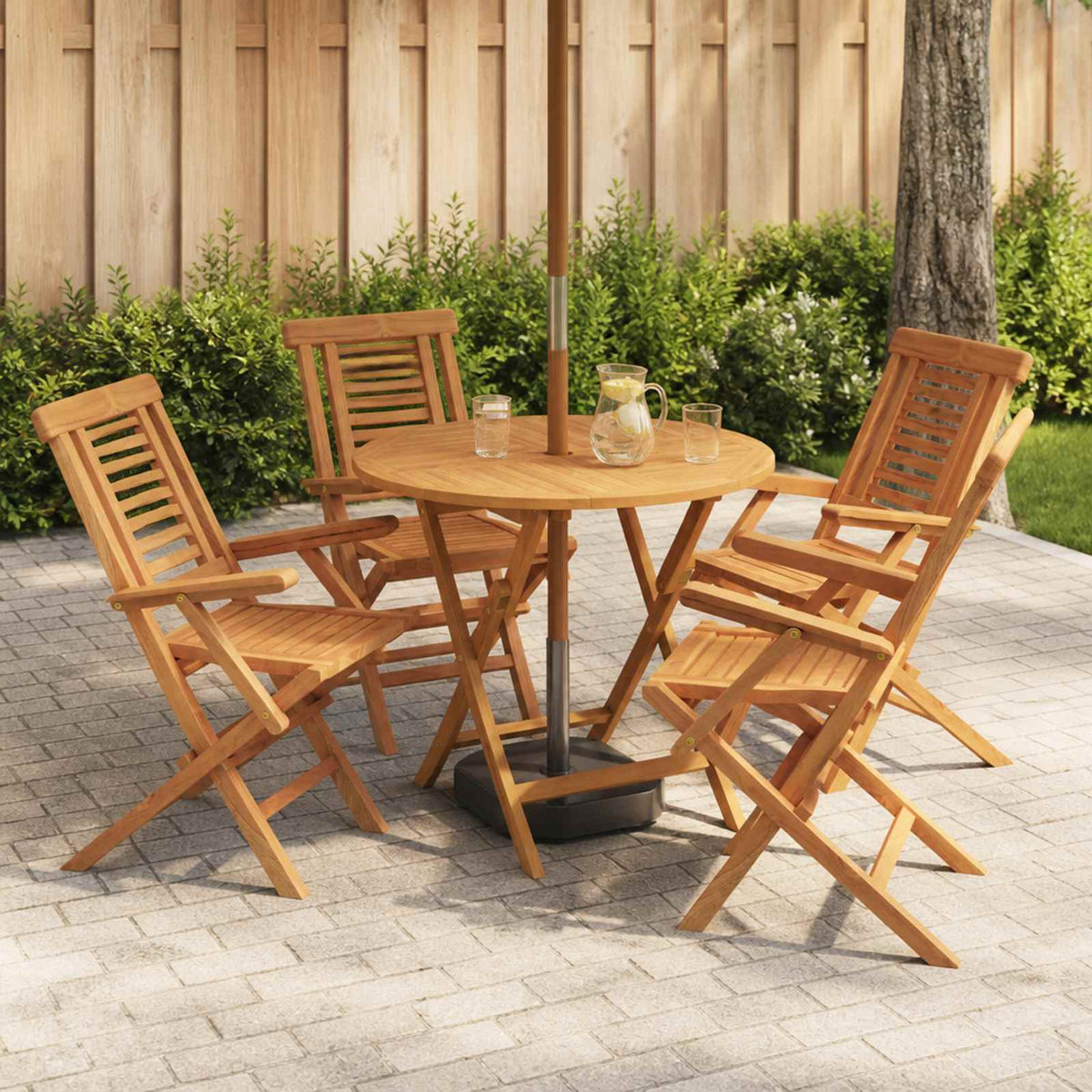 vidaXL 5 Piece Folding Garden Bistro Set Natural Solid Teak Wood