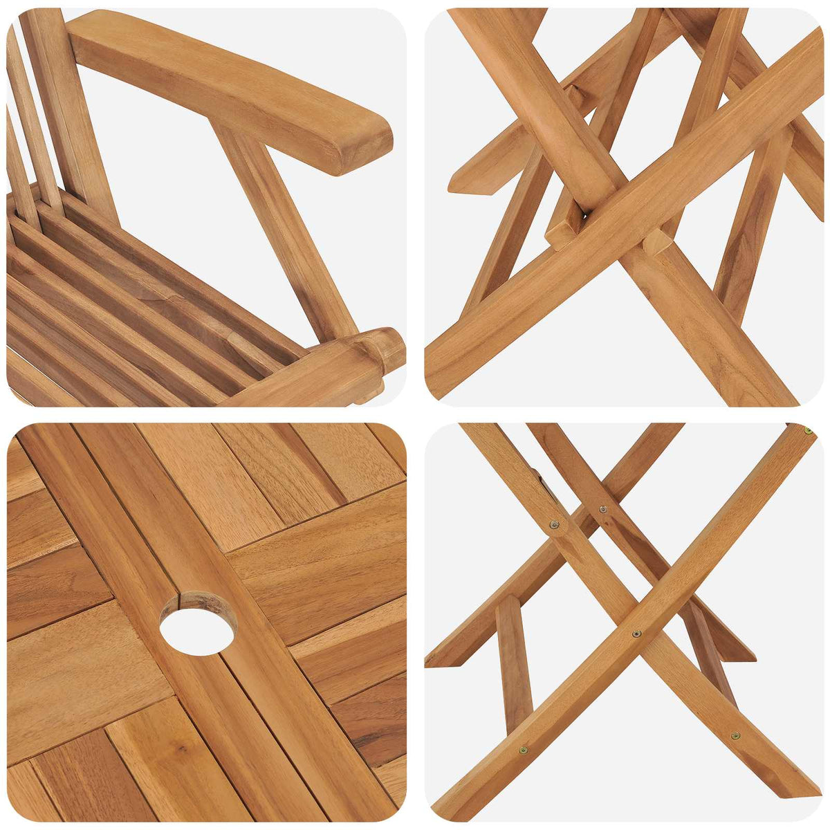 vidaXL 3 Piece Folding Garden Bistro Set Natural Solid Teak Wood