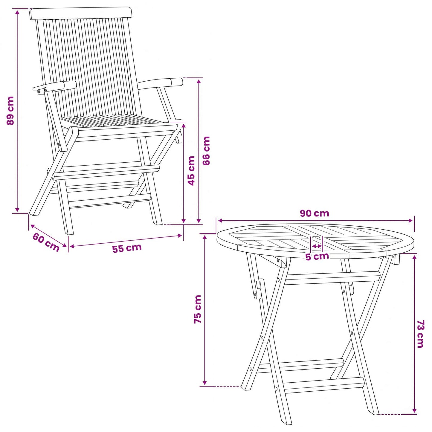 vidaXL 3 Piece Folding Garden Bistro Set Natural Solid Teak Wood