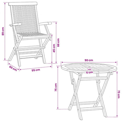 vidaXL 3 Piece Folding Garden Bistro Set Natural Solid Teak Wood