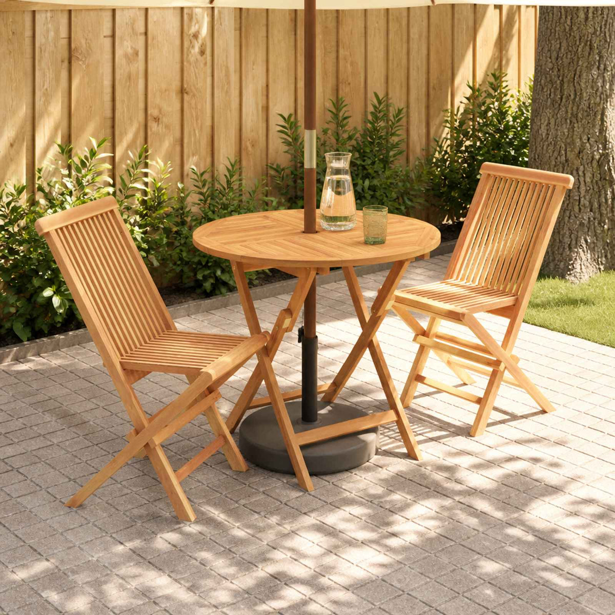 vidaXL 3 Piece Folding Garden Bistro Set Natural Solid Teak Wood