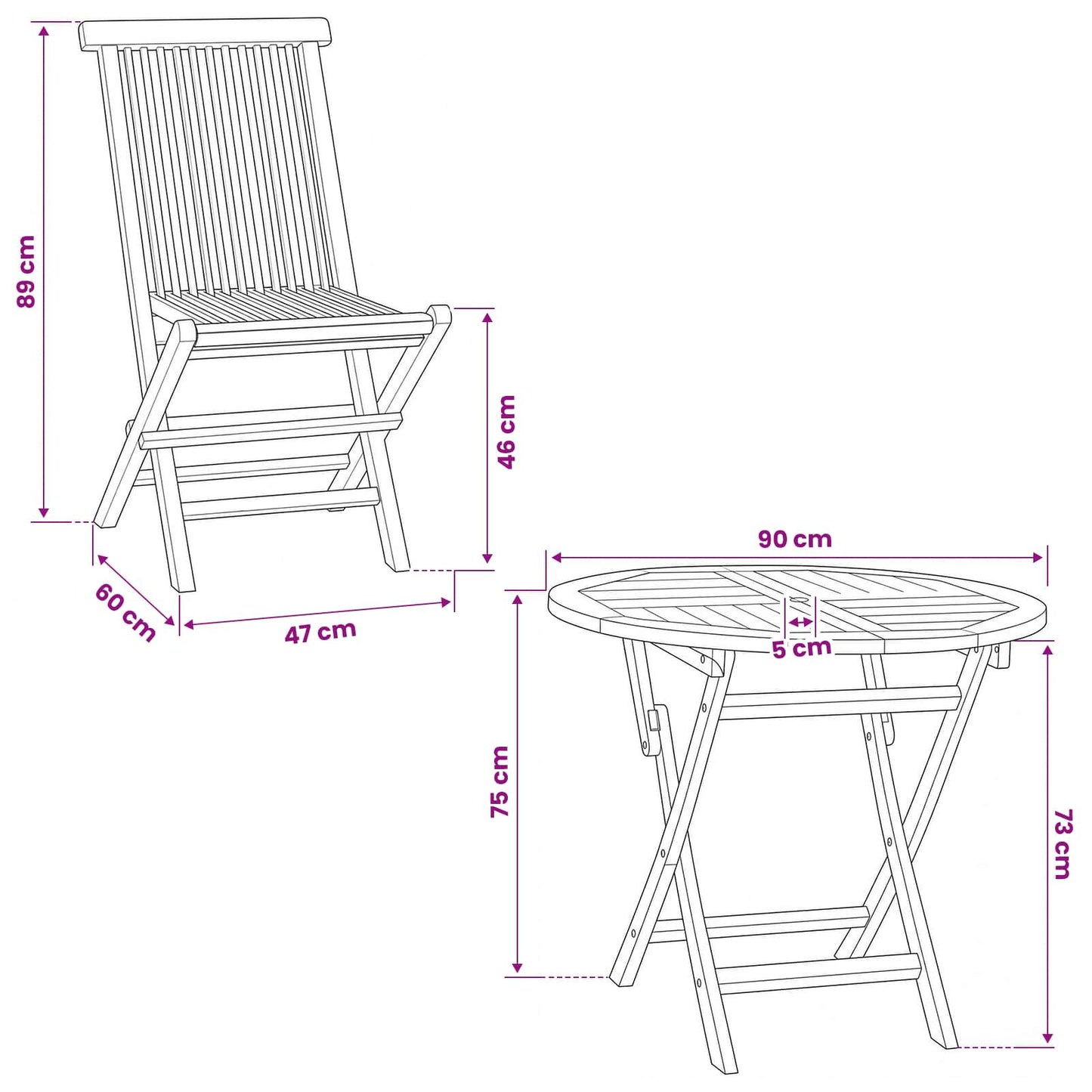 vidaXL 3 Piece Folding Garden Bistro Set Natural Solid Teak Wood