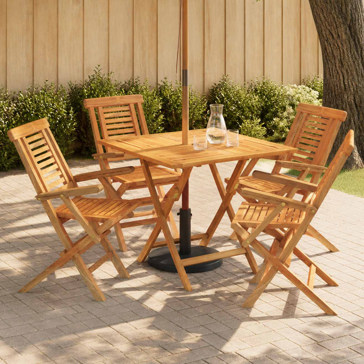 vidaXL 5 Piece Folding Garden Bistro Set Natural Solid Teak Wood