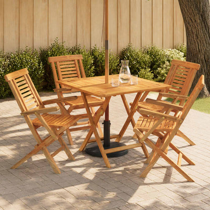 vidaXL 5 Piece Folding Garden Bistro Set Natural Solid Teak Wood