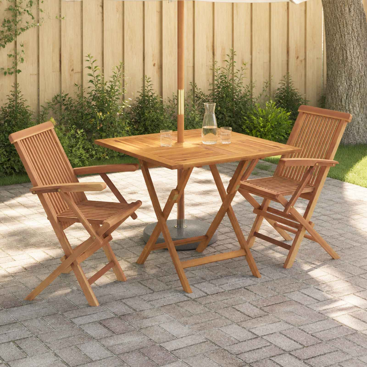 vidaXL 3 Piece Folding Garden Bistro Set 3 pcs Natural Solid Teak Wood