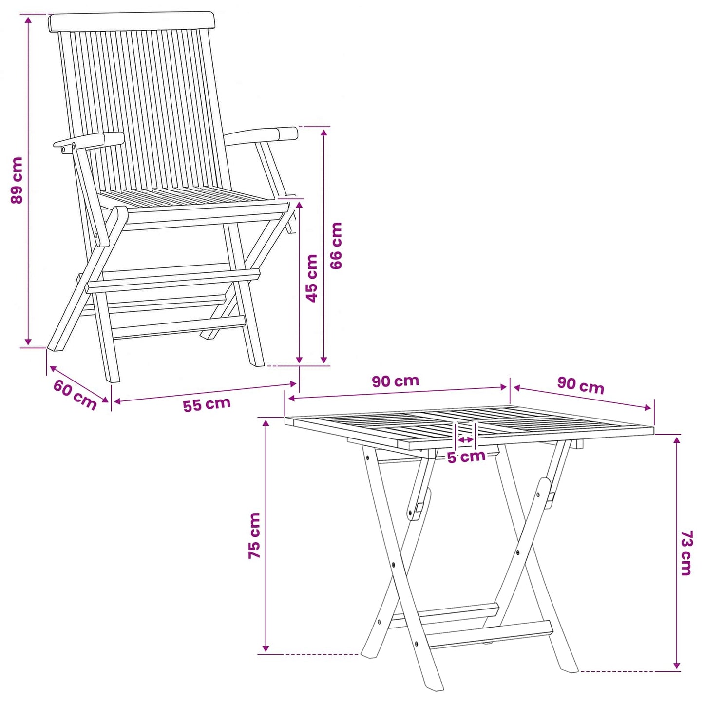 vidaXL 3 Piece Folding Garden Bistro Set 3 pcs Natural Solid Teak Wood