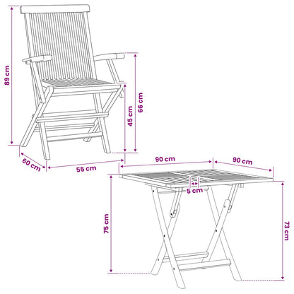 vidaXL 3 Piece Folding Garden Bistro Set 3 pcs Natural Solid Teak Wood
