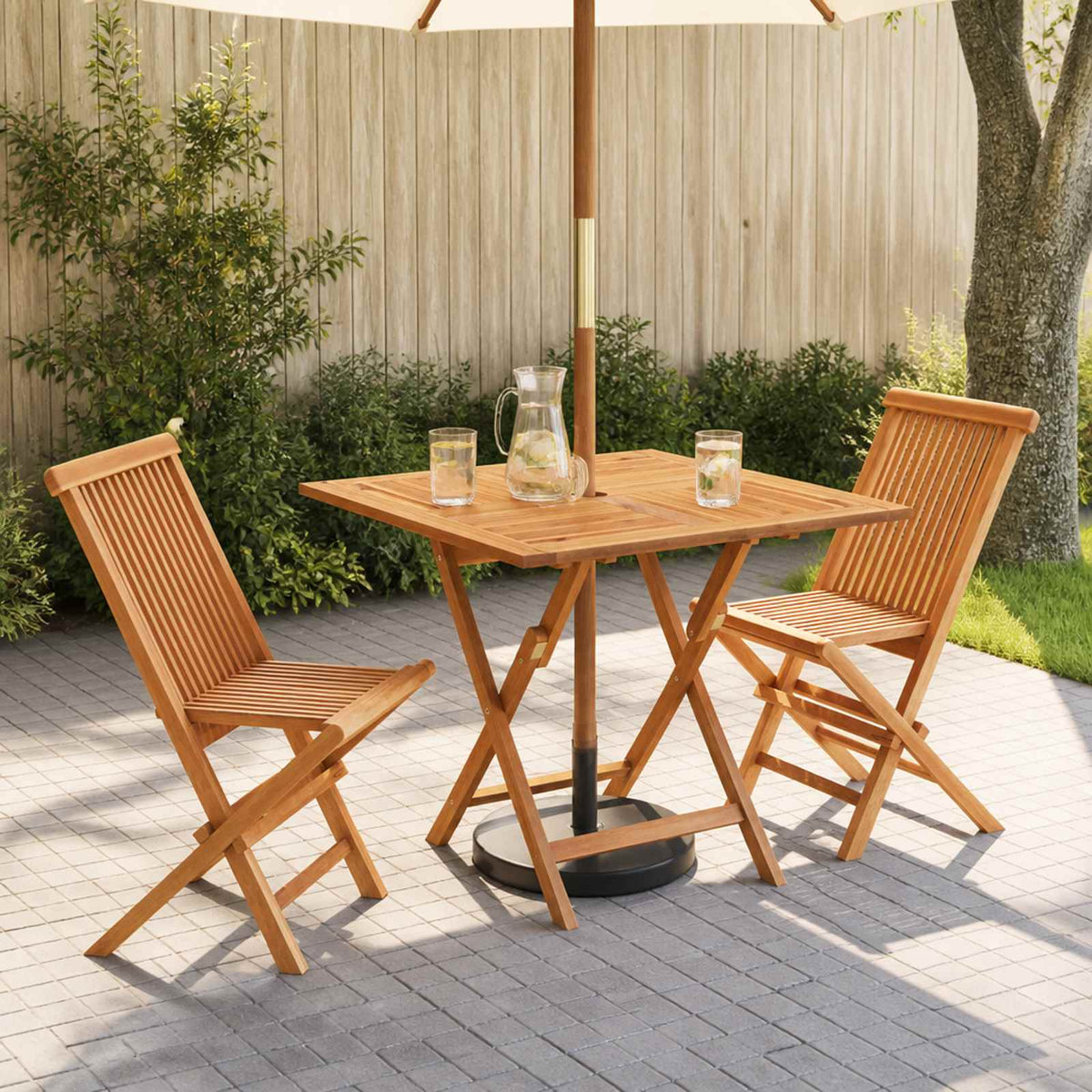 vidaXL 3 Piece Folding Garden Bistro Set Natural Solid Teak Wood