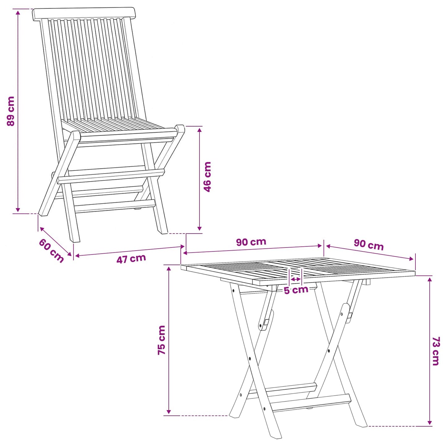 vidaXL 3 Piece Folding Garden Bistro Set Natural Solid Teak Wood