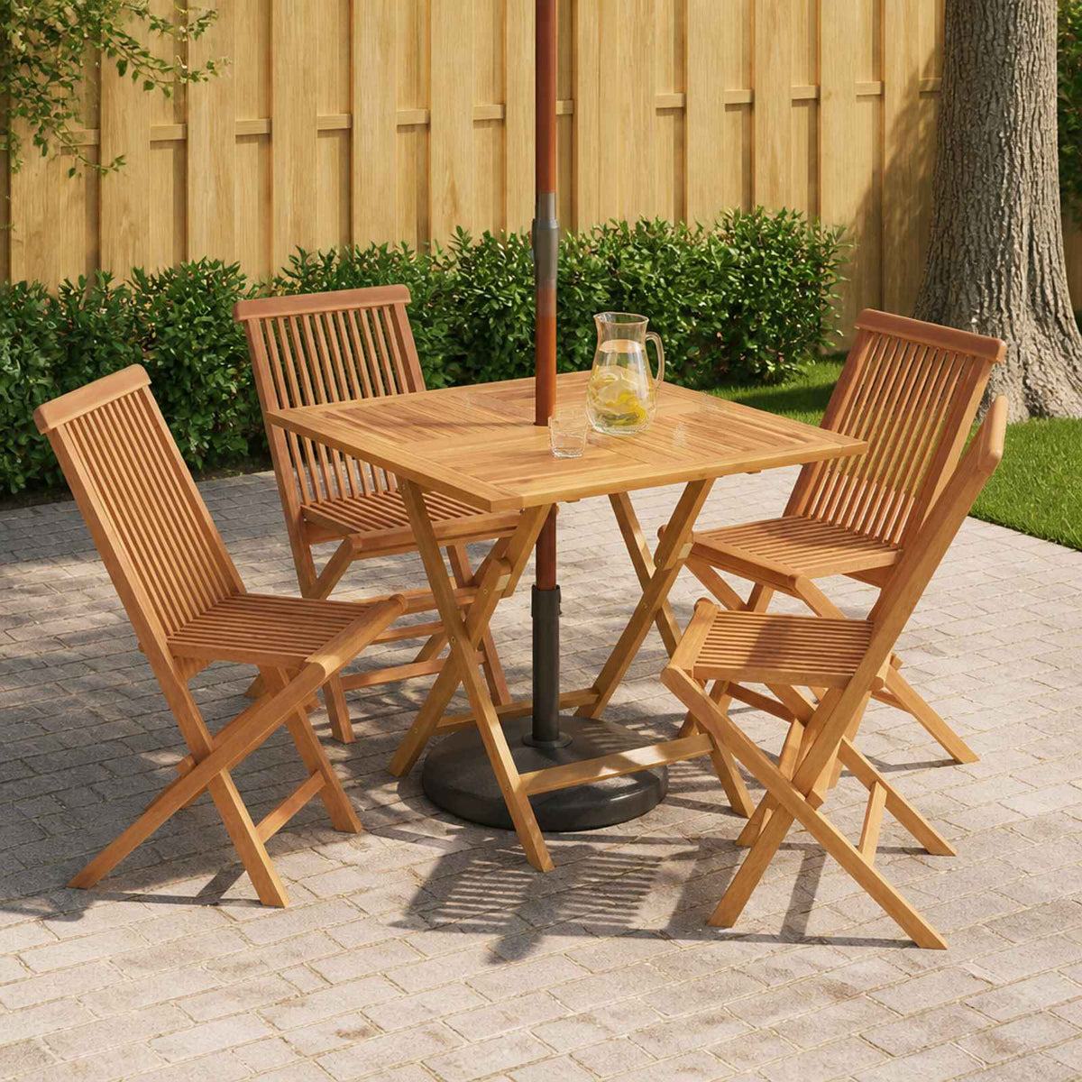 vidaXL 5 Piece Folding Garden Bistro Set Natural Solid Teak Wood