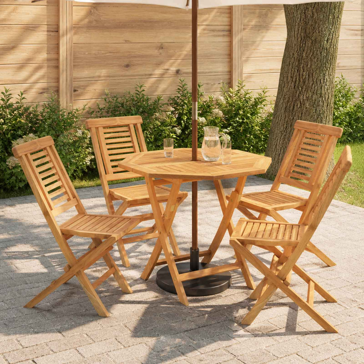 vidaXL 5 Piece Folding Garden Bistro Set Natural Solid Teak Wood