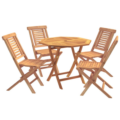 vidaXL 5 Piece Folding Garden Bistro Set Natural Solid Teak Wood
