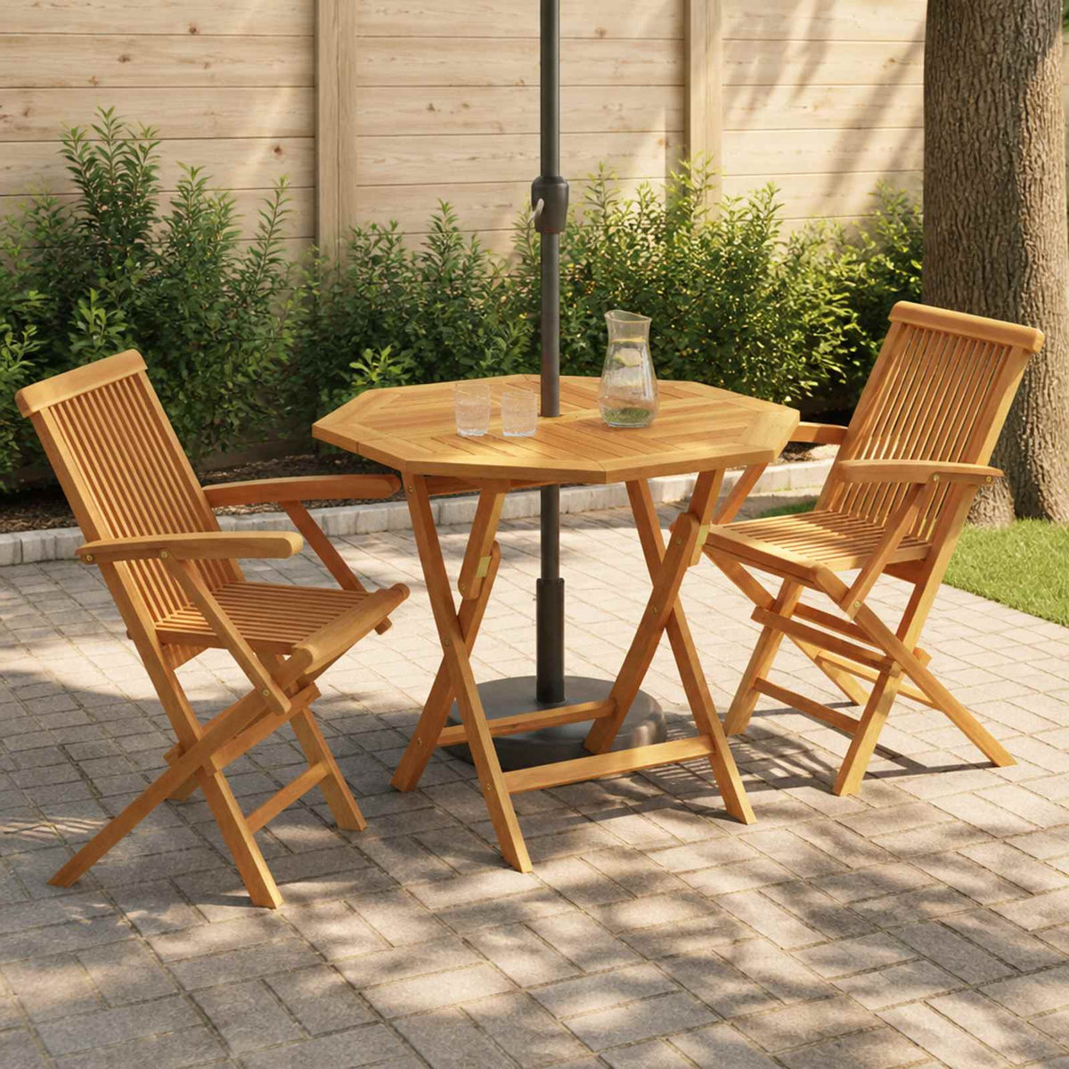 vidaXL 3 Piece Folding Garden Bistro Set 3 pcs Natural Solid Teak Wood