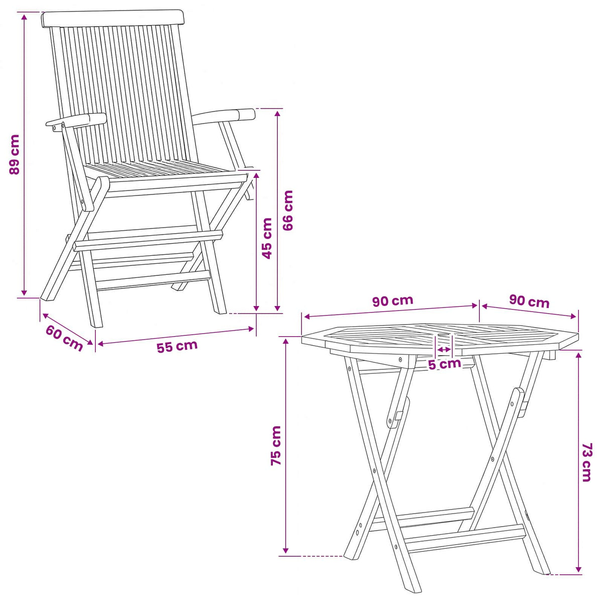 vidaXL 3 Piece Folding Garden Bistro Set 3 pcs Natural Solid Teak Wood