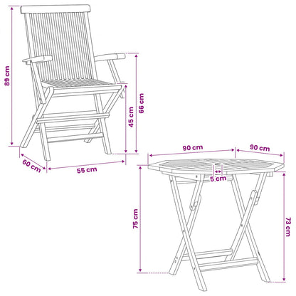 vidaXL 3 Piece Folding Garden Bistro Set 3 pcs Natural Solid Teak Wood