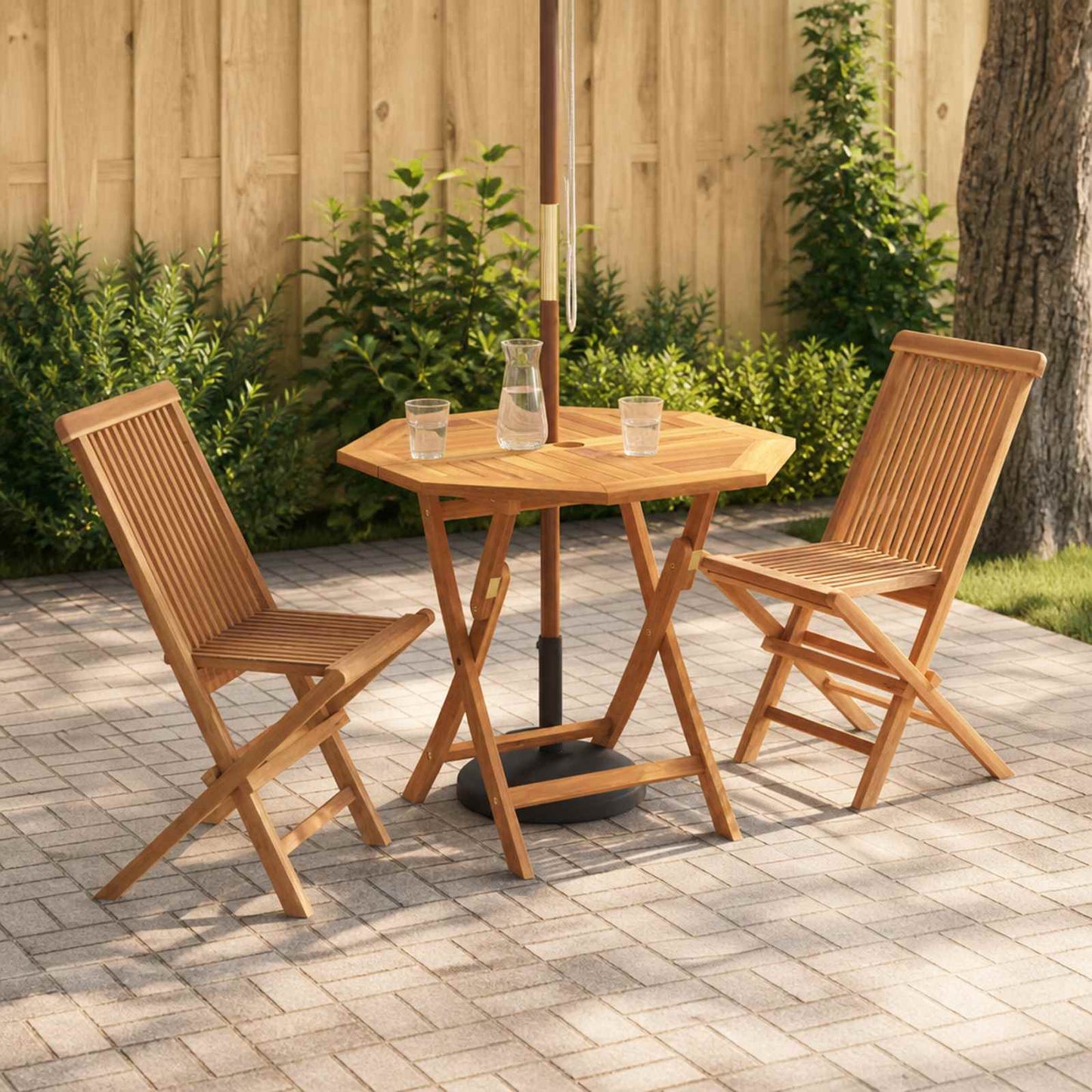 vidaXL 3 Piece Folding Garden Bistro Set Natural Solid Teak Wood