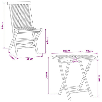 vidaXL 3 Piece Folding Garden Bistro Set Natural Solid Teak Wood