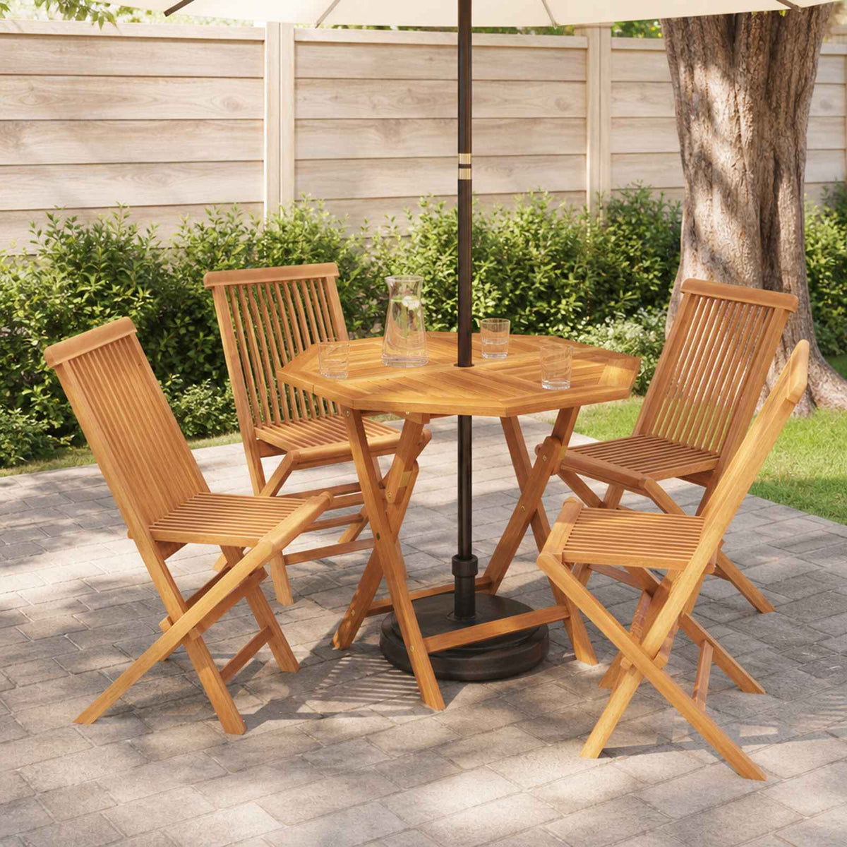 vidaXL 5 Piece Folding Garden Bistro Set Natural Solid Teak Wood