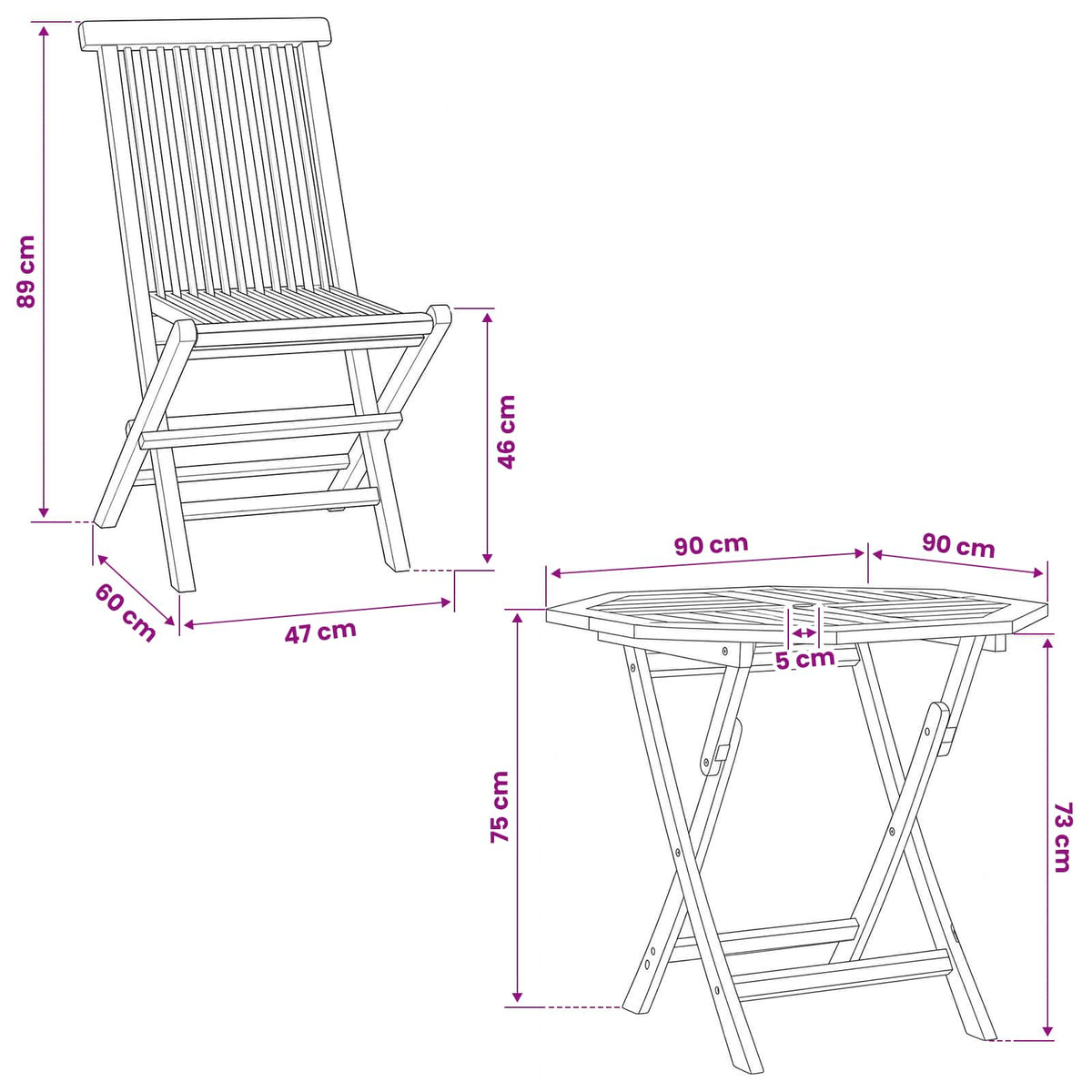 vidaXL 5 Piece Folding Garden Bistro Set Natural Solid Teak Wood