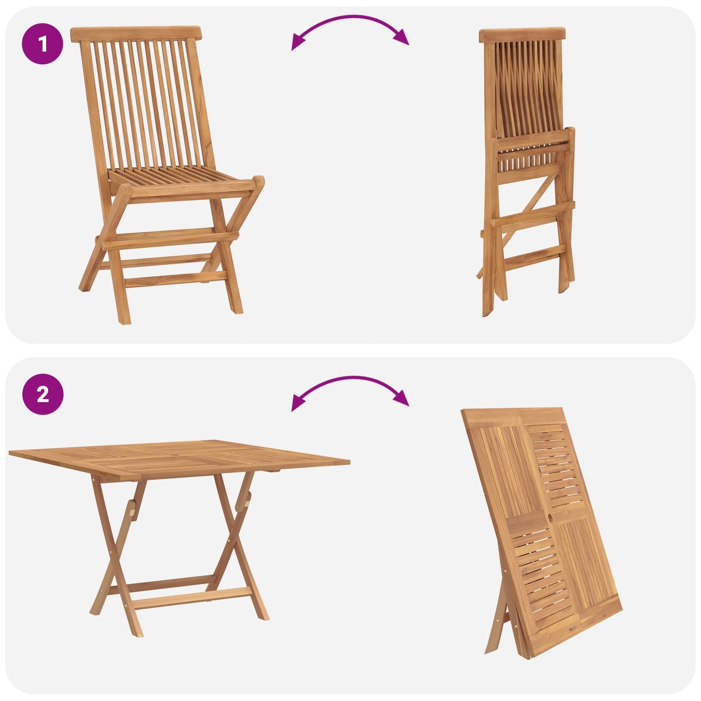 vidaXL Garden Bistro Set Folding 3 pcs Brown Soild Teak Wood