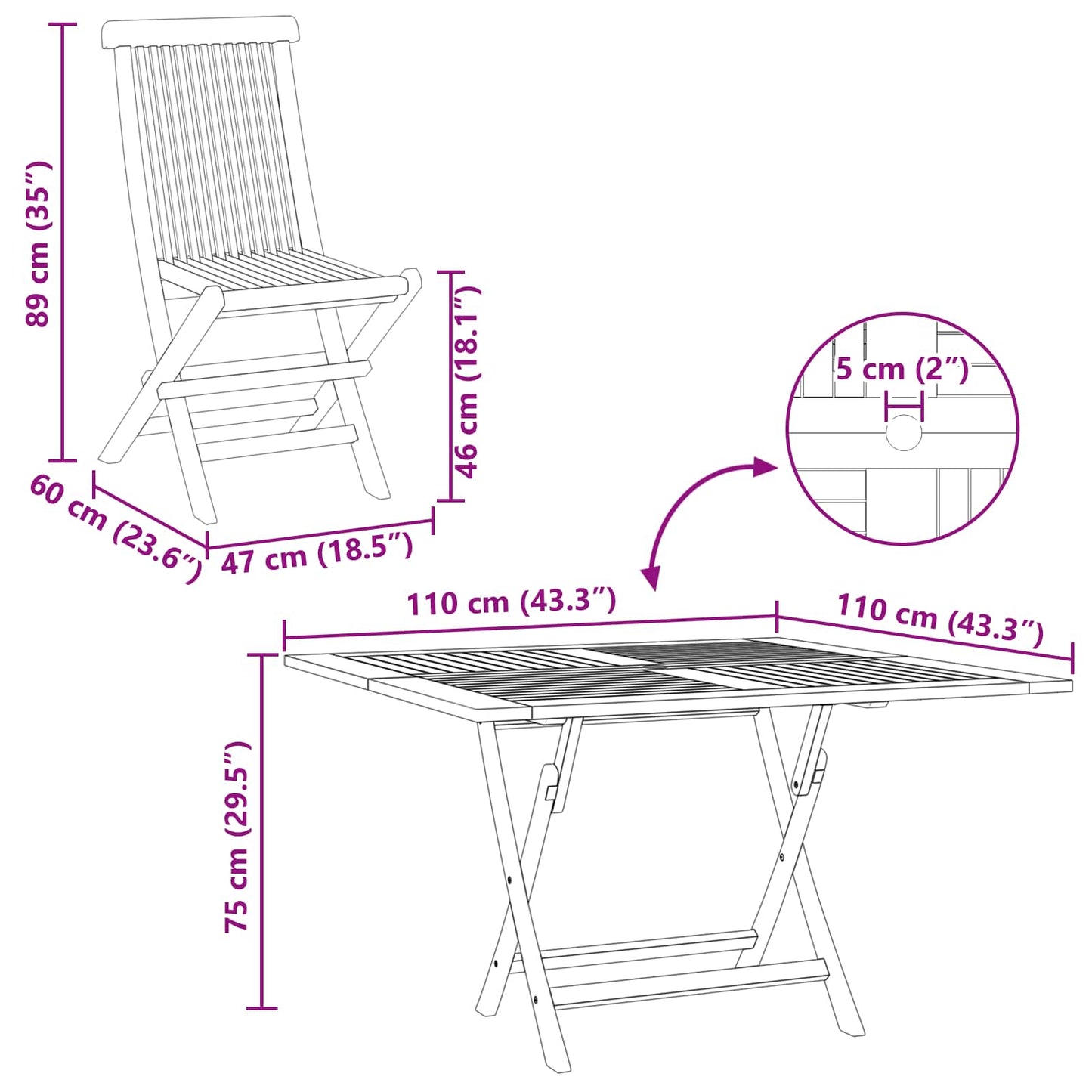 vidaXL Garden Bistro Set Folding 3 pcs Brown Soild Teak Wood