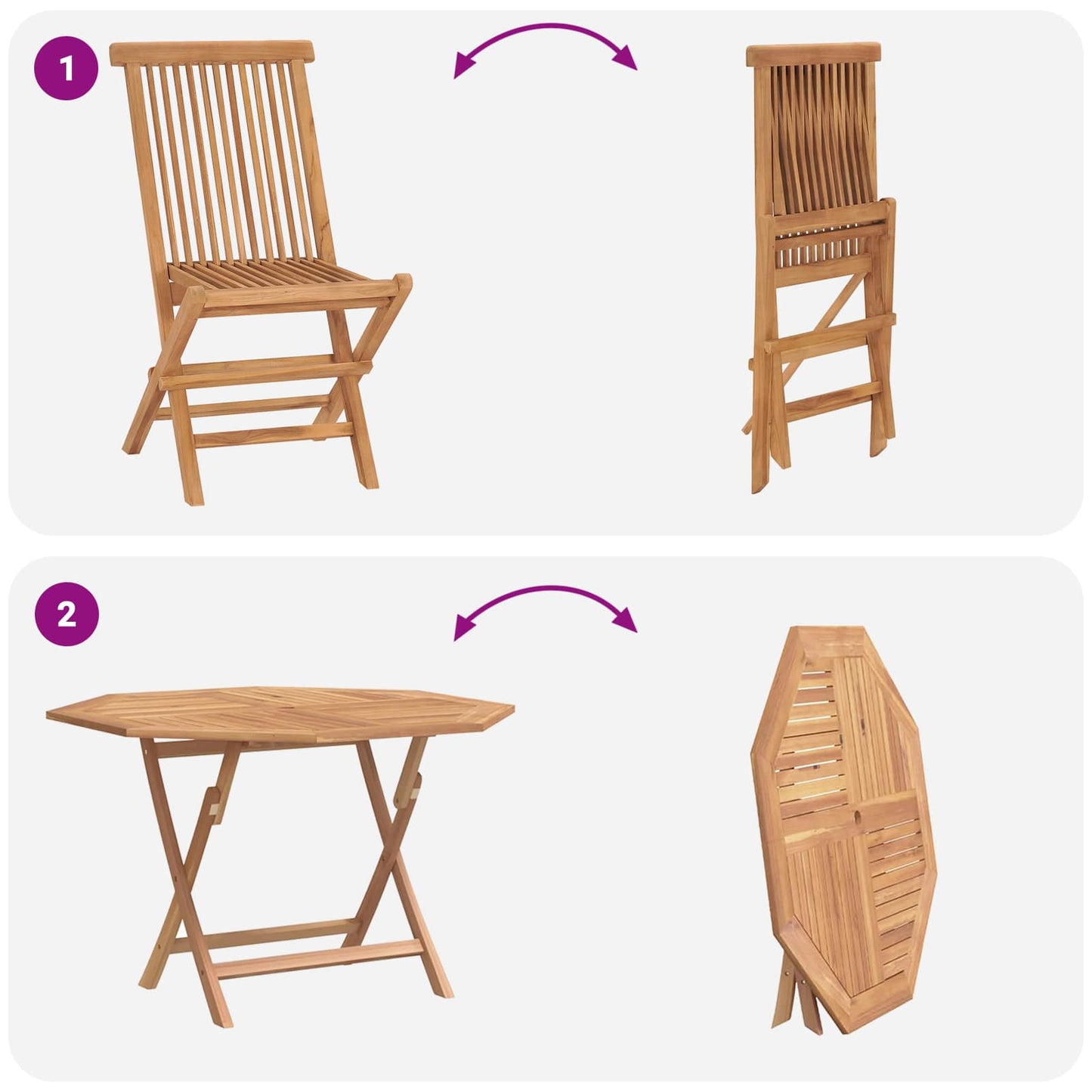 vidaXL Garden Bistro Set Folding 3 pcs Brown Soild Teak Wood