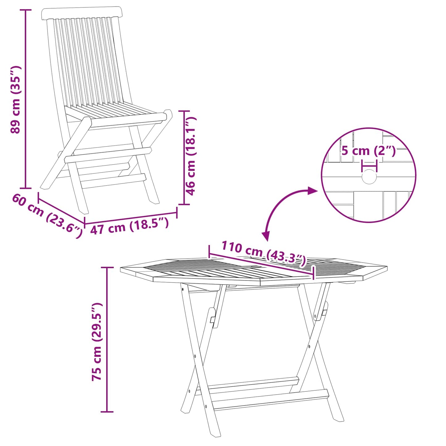 vidaXL Garden Bistro Set Folding 3 pcs Brown Soild Teak Wood