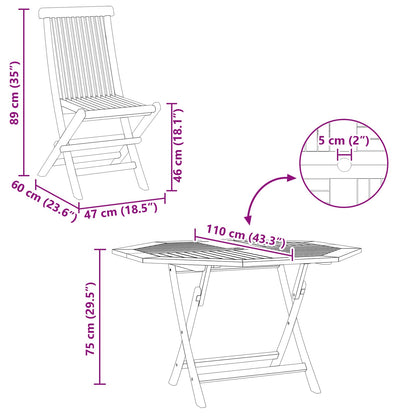 vidaXL Garden Bistro Set Folding 3 pcs Brown Soild Teak Wood