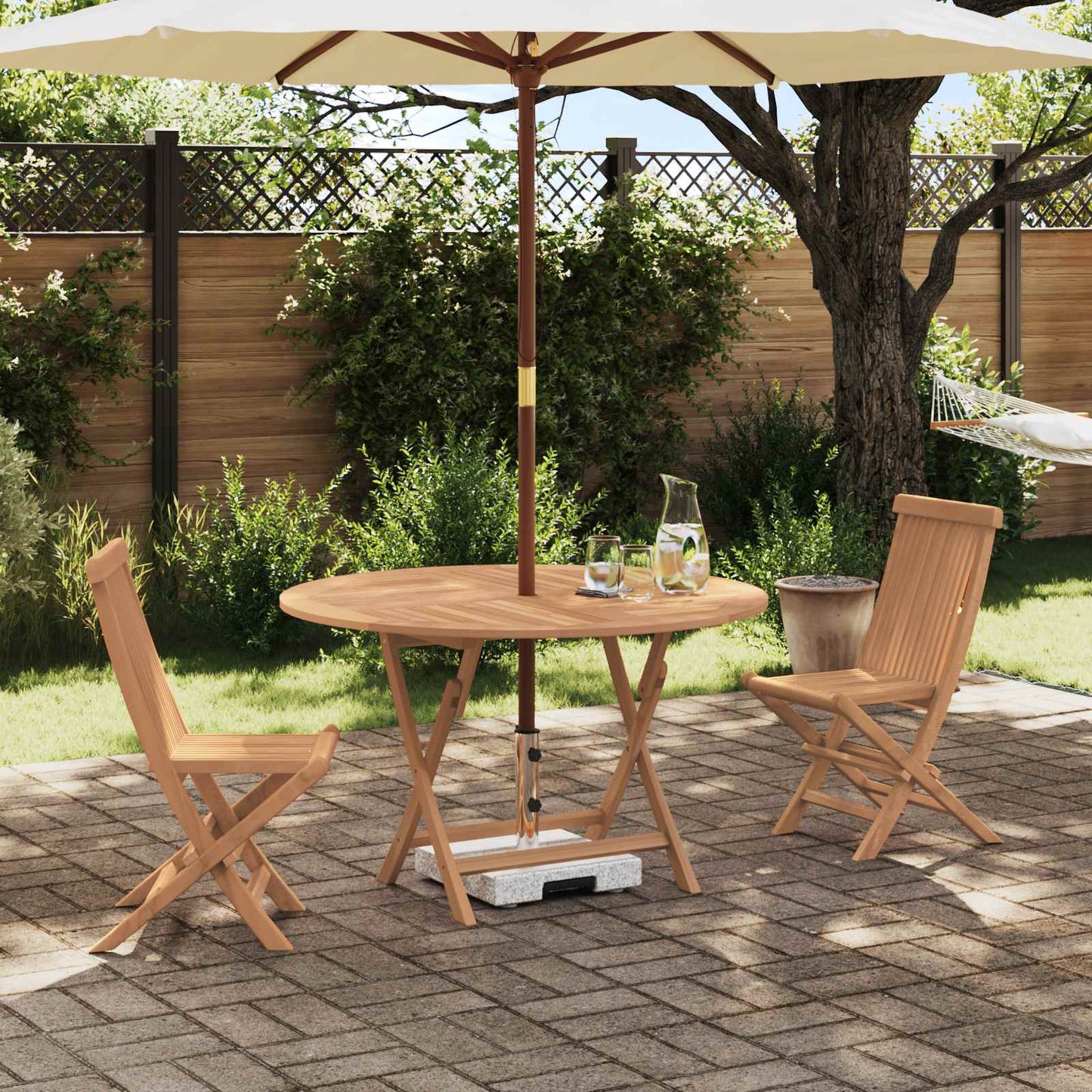 vidaXL Garden Bistro Set Folding 3 pcs Natural Solid Teak Wood