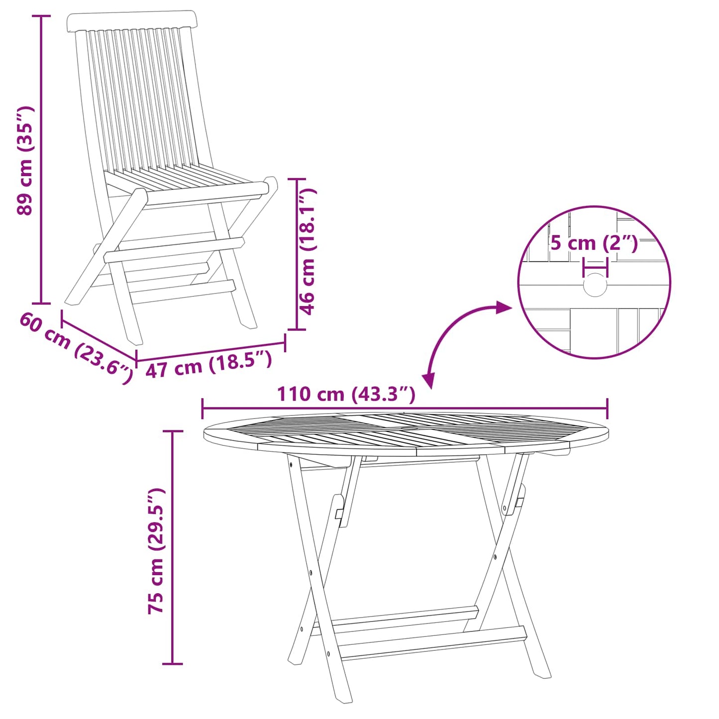 vidaXL Garden Bistro Set Folding 3 pcs Natural Solid Teak Wood