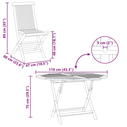 vidaXL Garden Bistro Set Folding 3 pcs Natural Solid Teak Wood