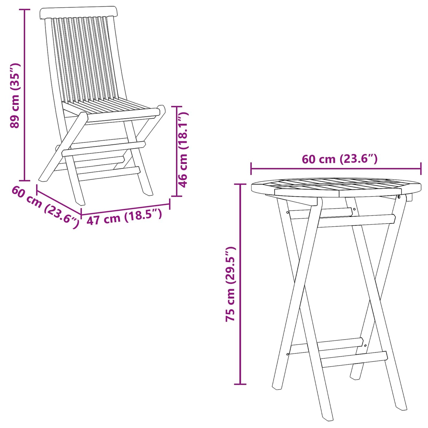 vidaXL Garden Set 5 pcs Brown Soild Teak Wood