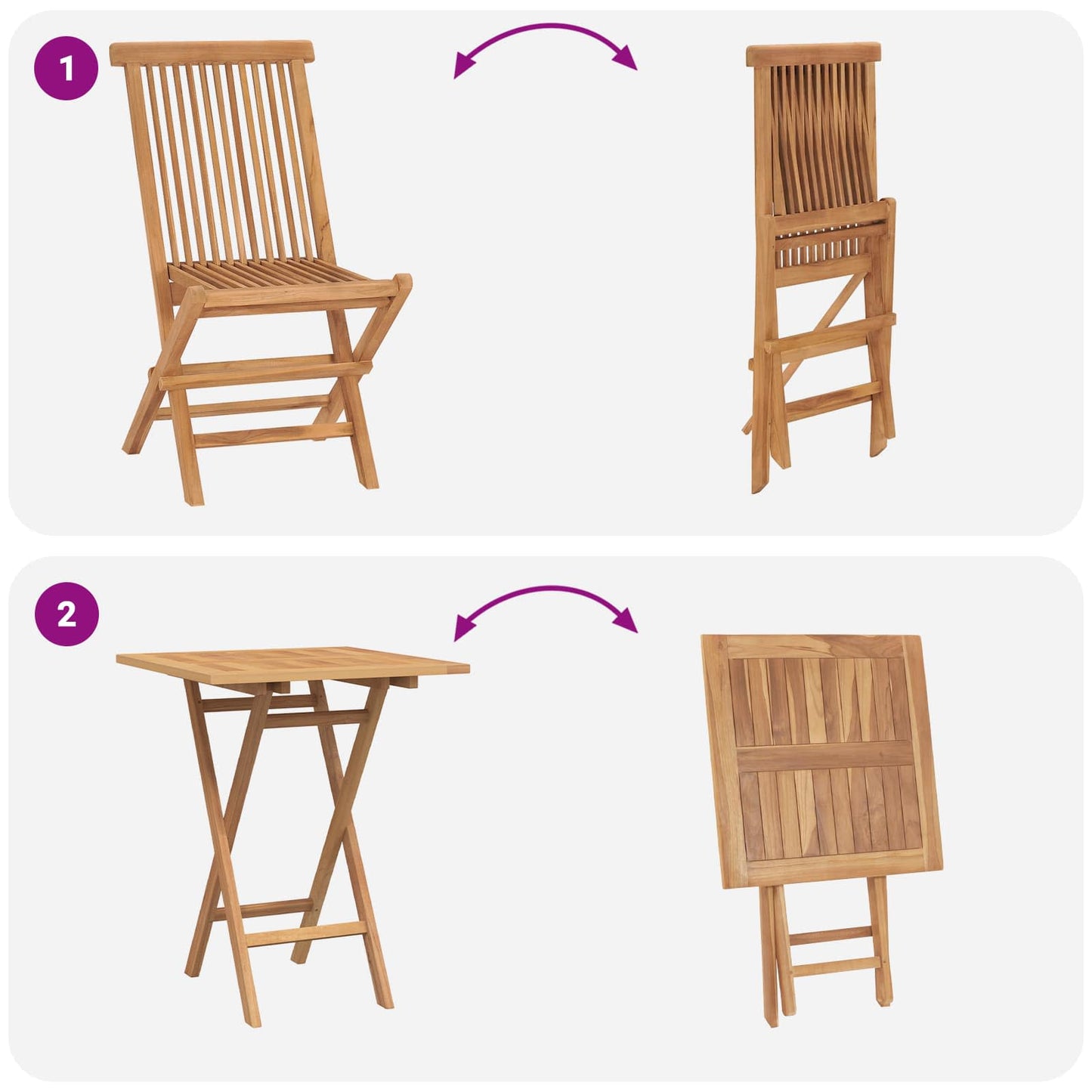 vidaXL Folding Garden Dining Set 5 pcs Natural Solid Teak Wood