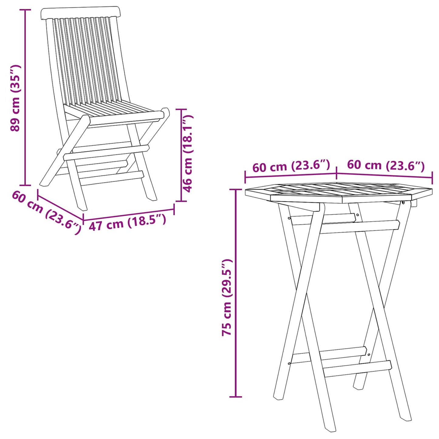 vidaXL Garden Set 5 pcs Brown Soild Teak Wood