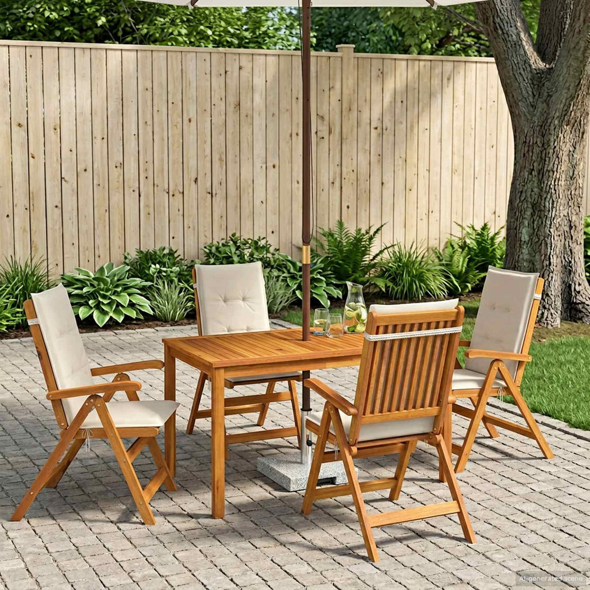 vidaXL 5-Piece Garden Dining Set 4-Seaters Cream Solid Acacia Wood