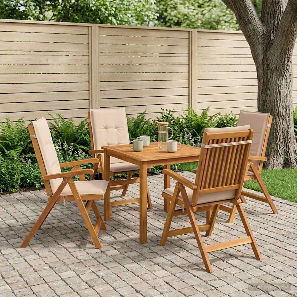 vidaXL 5-Piece Garden Dining Set 4-Seaters Beige Solid Acacia Wood