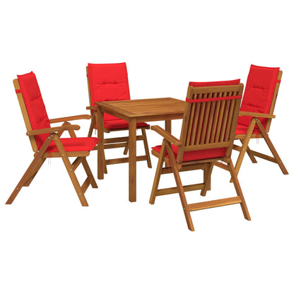 vidaXL 5-Piece Garden Dining Set 4-Seaters Red Solid Acacia Wood